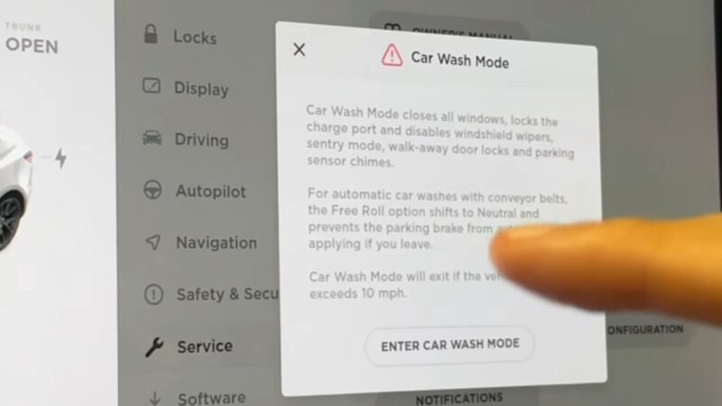 Tesla Carwash Mode error